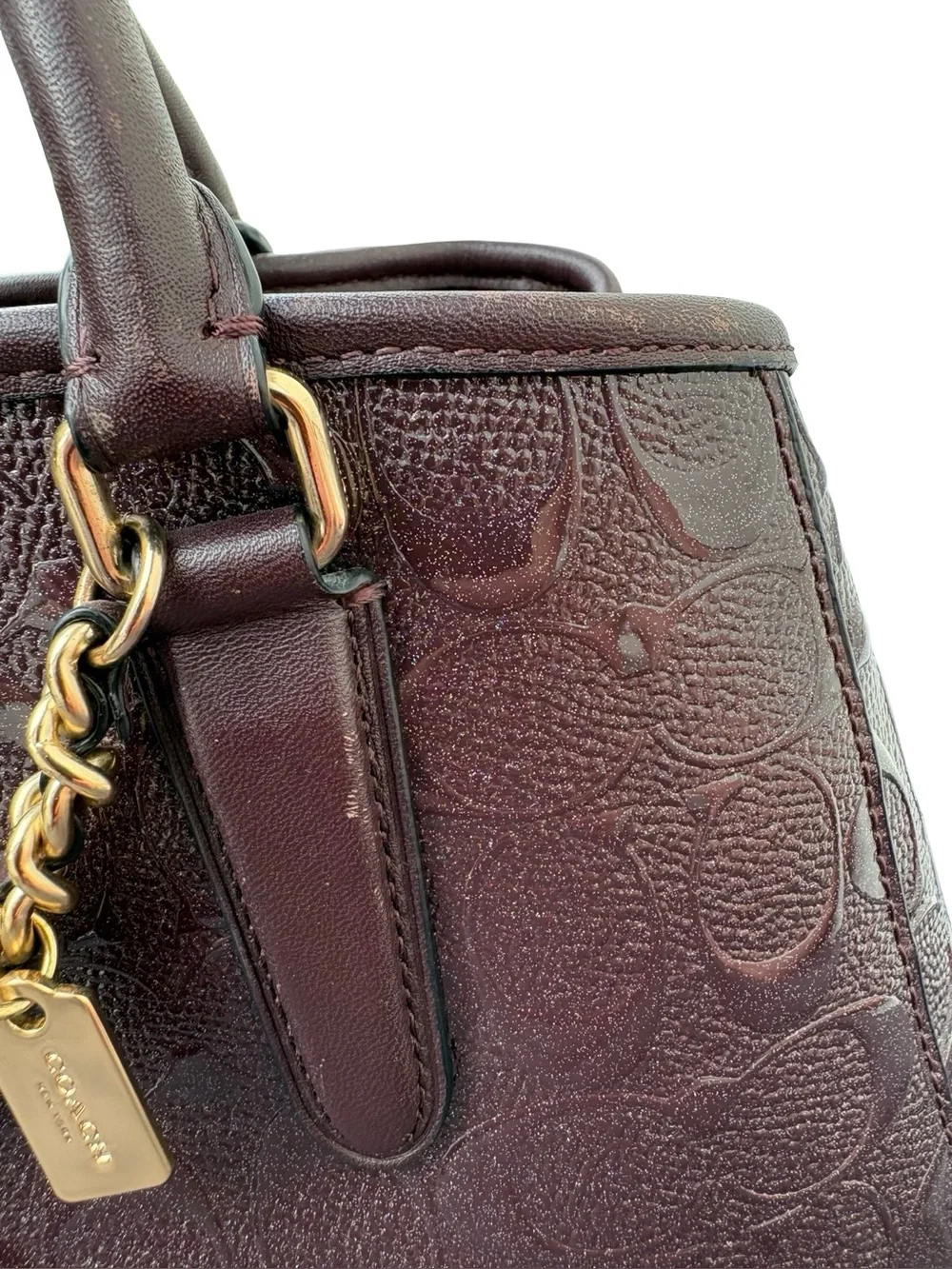 Coach Margot Carryall in Signature Debossed Patent Leather Oxblood